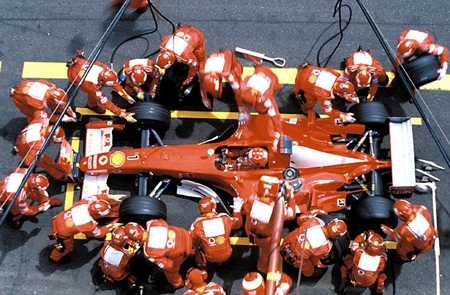 Ferrari pit crew in action 