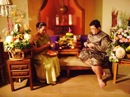 The art of traditional krathong making on display at the Sheraton Pattaya Resort.
