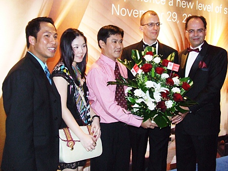 Dhaninrat Klinhom, marketing communications manager, Hilton Pattaya; Piyanveh Sangsilawutigul and  Damrong Santiprapob, Virgin BEC-Tero Radio (Thailand); Harald Feurstein and Thomas Hoeborn.