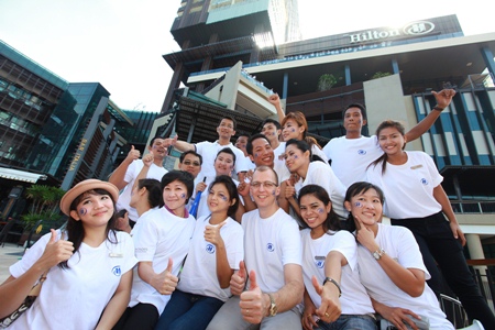 2010 blue and white balloons are released into the sky.