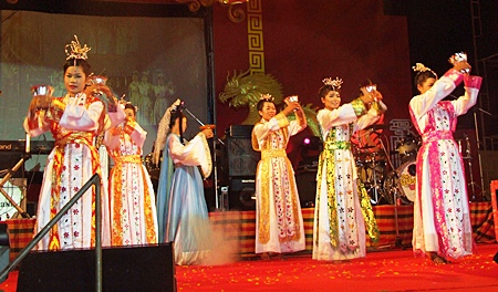 Beautiful young maidens perform a Chinese cultural show in Naklua.