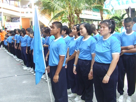 The blue team lines up for the opening parade.