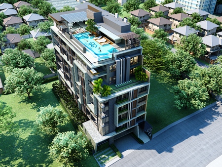 An artist’s render shows the completed Sixty-Six Condominium building.