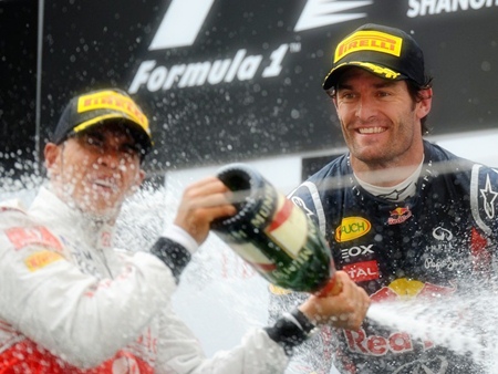 PHamilton and Webber on the podium 