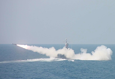 Navy forces fire an Exocet missile from the HTMS Ratcharit, a fast-attack boat, during regularly scheduled military exercises in the Gulf of Thailand near Sattahip.  Whilst watching the exercises, Supreme Commander Gen. Songkitti Jaggabatara said that Thai forces were “resolute” in protecting the country’s sovereignty.  
