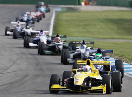 Sandy Stuvik leads the field of cars during qualifying on Saturday, April 9, at the Hockenheim race circuit in Germany. 