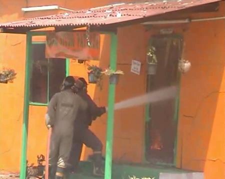 Firefighters tackle the blaze at the music studio