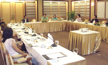 The Pattaya Tourist Support Fund (PTSF) committee meets at the Royal Cliff Hotel to update the public on the progress of the fund. 