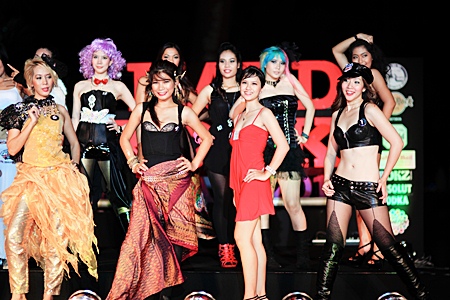 The contestants strut their stuff on stage.