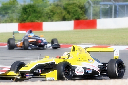 Sandy Stuvik, foreground, drives his Formula Renault car at the Nürburgring in Germany, Saturday, June 18. 