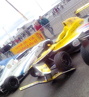 Stuvik’s car, with damaged nose cone and front wing assembly, is parked up following race day 2 on Sunday. 