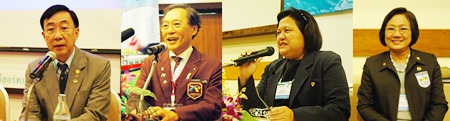 (l-r) DG Thirayud Wathanathirawut (2011-12), DG Thongchai Lortrakanon (2010-11), PP Alvi Sinthuvanik and PP Onannong Chairperson of the YE program District 3340 perform their duties during the final day’s program.