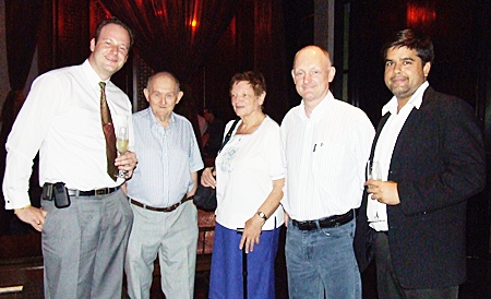 Max Sieracki (left) welcomes Jan Van Houtven (2nd right) together with his parents Frans and Simone Van Houtven. At right is Tony Malhotra Asst. MD of the Pattaya Mail Media Group.