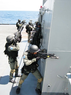 Thai special forces train to battle pirates in the Gulf of Aden off the coast of Somalia. 