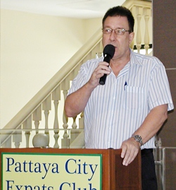 Well known Pattaya identity Peter Smith, of AA insurance, outlines new health insurance available to PCEC members.