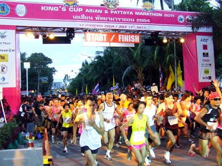 Runners underway at the start of the quarter-marathon.