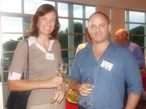 AustCham VP Belinda Skinner chats with Peter Scott (Info Comm).