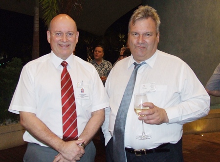 How’s the wine? Graham Macdonald (Chairman BCCT) with Gregory Pitt (MD Mackenzie Smith).