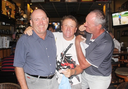 (L to R): Ian Halfpenny with Paul Smith and a sobbing Bob Newell.