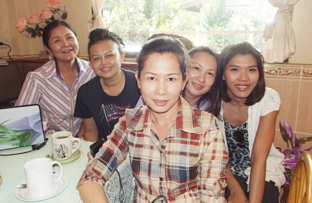 Members of American Veterans Wives Club Pattaya Thailand visiting for Veterans Day ceremony. (L to R) Rasikha Cherry, Morn Mack, Kanjana Clark, Tik Goodman, and Waupen Schweiterman.
