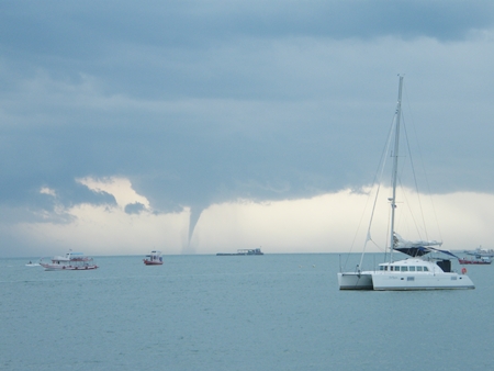 Waterspouts can be dangerous and it is advised that boaters steer clear of them. 