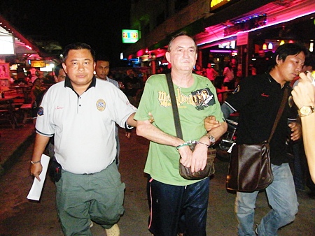 Police hunted down and arrested Hartley at a beer bar complex in central Pattaya. 