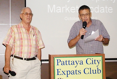 PCEC board member David Meador updates members on Pattaya activities for the week, before handing to MC Richard Silverberg to introduce the guest speaker.
