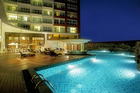 The swimming pool area of the new Nova Hotel & Spa Pattaya, Centara Boutique Collection.
