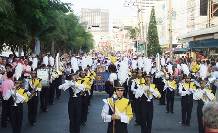 Pattaya School # 11 marching band keeps the beat for the marchers in the Beach Road parade.