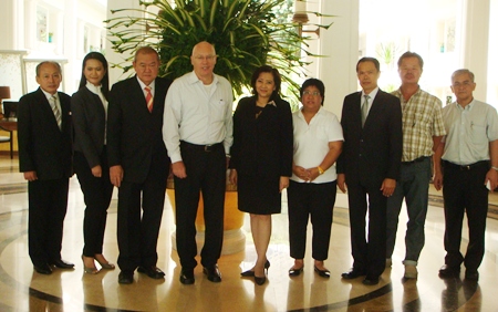 The working group poses for a photo at the Dusit Thani Pattaya following their meeting to discuss preparations for the 2012 PTT Pattaya Open tennis tournament. 