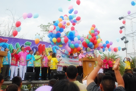 Balloons fill the air at Prince Chumporn Park on Children’s Day in Sattahip.