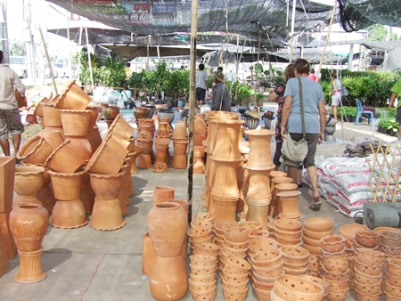 Hand made pottery is a big seller in the market.