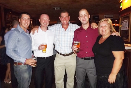 (L to R) Paul Cosgrove, Todd Guest with the boys from MBMG Simon Philbrook and Stephen Tierney looking after Tracy Cosgrove…or is it the other way round?