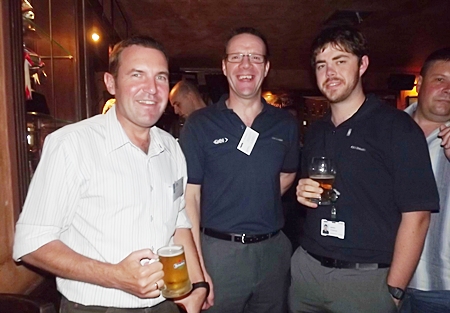 Paul Wilkinson (JVK International Movers Ltd.), networking with the GKN Driveline boys, Roger Wilson and James O’Sullivan.
