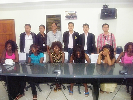 Six of the seven Ugandan women police accused of working as prostitutes in Pattaya. 