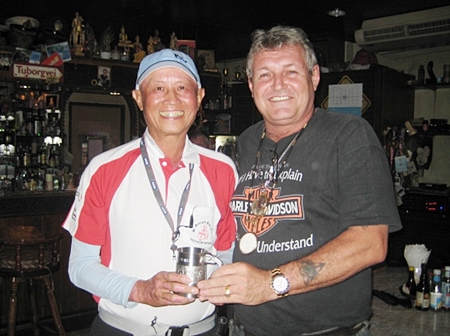Kenny Chung (left) receives the Monthly Mug from Bjarne.