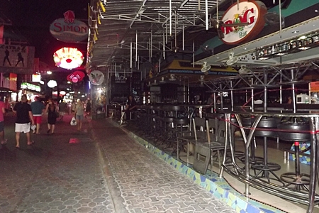 People mingle on Walking Street, although all bars are closed due to national laws regarding religious holidays.