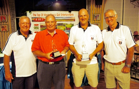 Charity Classic winners, Bob Linborg (2nd left) and Neil Lavery (3rd left) with PSC Golf Chairman Joe Mooneyham (left) and PSC President Tony Oakes (right).