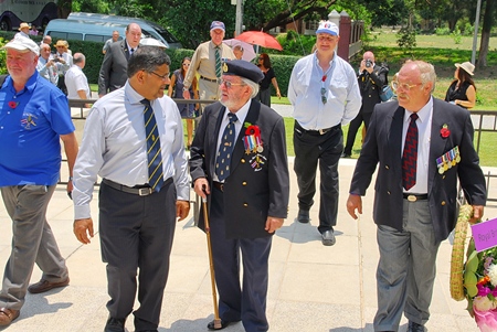 The Ambassador chats with Ed Trayling, our oldest member on parade.