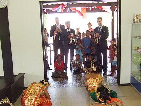 Ambassador Peterlik (right), Consul Rudolf Hofer (middle) and Stephan Heisler (left) enjoying watching the children dance. 