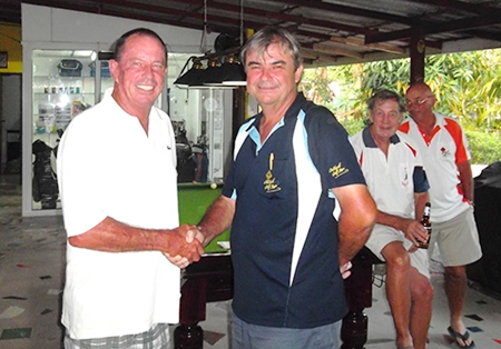 Paul Bourke, left, winner of Jack’s Birthday Cup, is congratulated by the General.