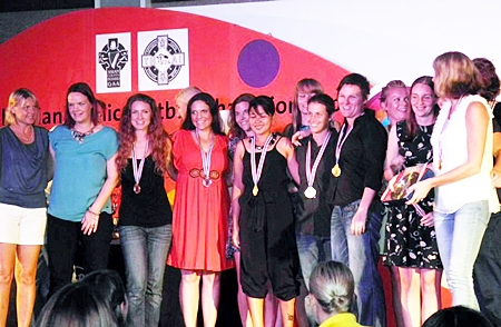 Thailand ladies receive the Plate trophy and their medals at the presentation held at the Hard Rock Hotel, Pattaya.
