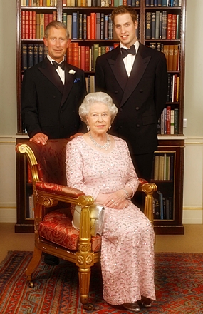 In this June 2, 2003 file photo, three generations of the British Royal family: Queen Elizabeth II; her eldest son, Charles the Prince of Wales, left; and his eldest son, Prince William, pose for a photograph at Clarence House in London. (AP Photo/Kirsty Wigglesworth, Pool, File)