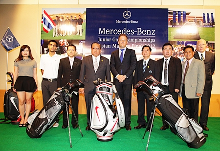 Representatives of Mercedes Benz and other tournament sponsors plus promoters Pentangle Promotions attend a press conference in Bangkok to announce the finals events to be held at Burapha Golf & Resort from June 13-15.