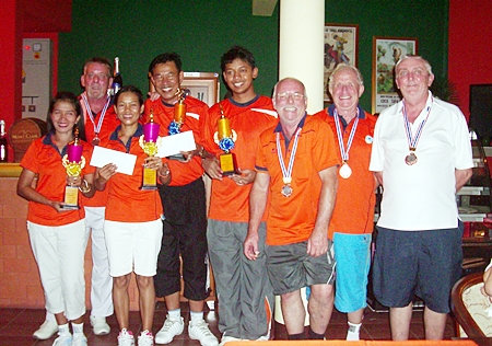 The winners, far left, pose with the runners-up and losing semi-finalists at the Coco Club, Sunday, June 17. 