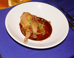 The third course is a foie gras stuffed quail.