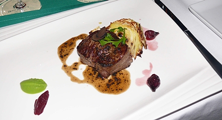 The main was a premium marbled Australian beef tenderloin with caramelized cabbage and potato wedge.