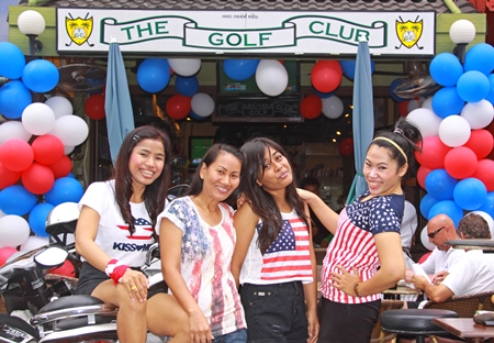 TGC gals Nat, Duen, Koy and Ying welcome all at the 4th of July bash.
