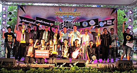 Winners and runners-up pose with officials at the Pattaya Music Challenge 2012.