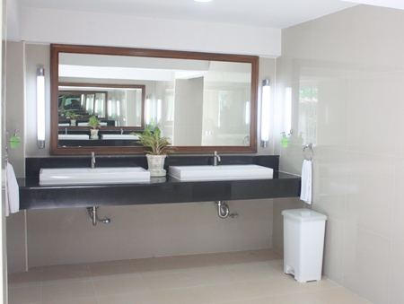 The brand new restroom facilities are quite ornate.